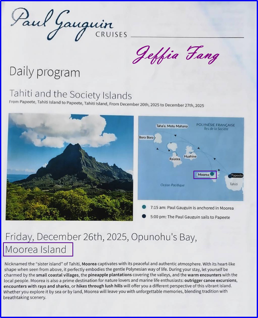 保羅高更號郵輪Paul Gauguin Cruises,大溪地Tahiti,法屬玻里尼西亞FrenchPolynesia,社會群島Society Islands,茉莉亞島Moorea,龐洛PONANT郵輪